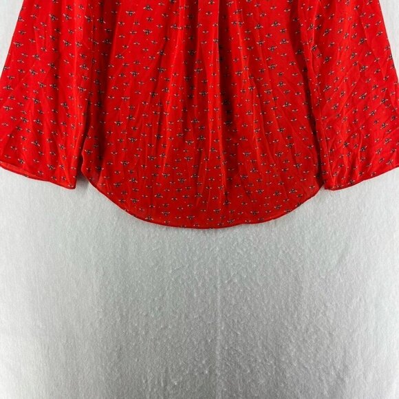 Libby Edelman Blouse Women's Sz XS Red Bee Print Tasseled Tie Front Flowy - Picture 9 of 12